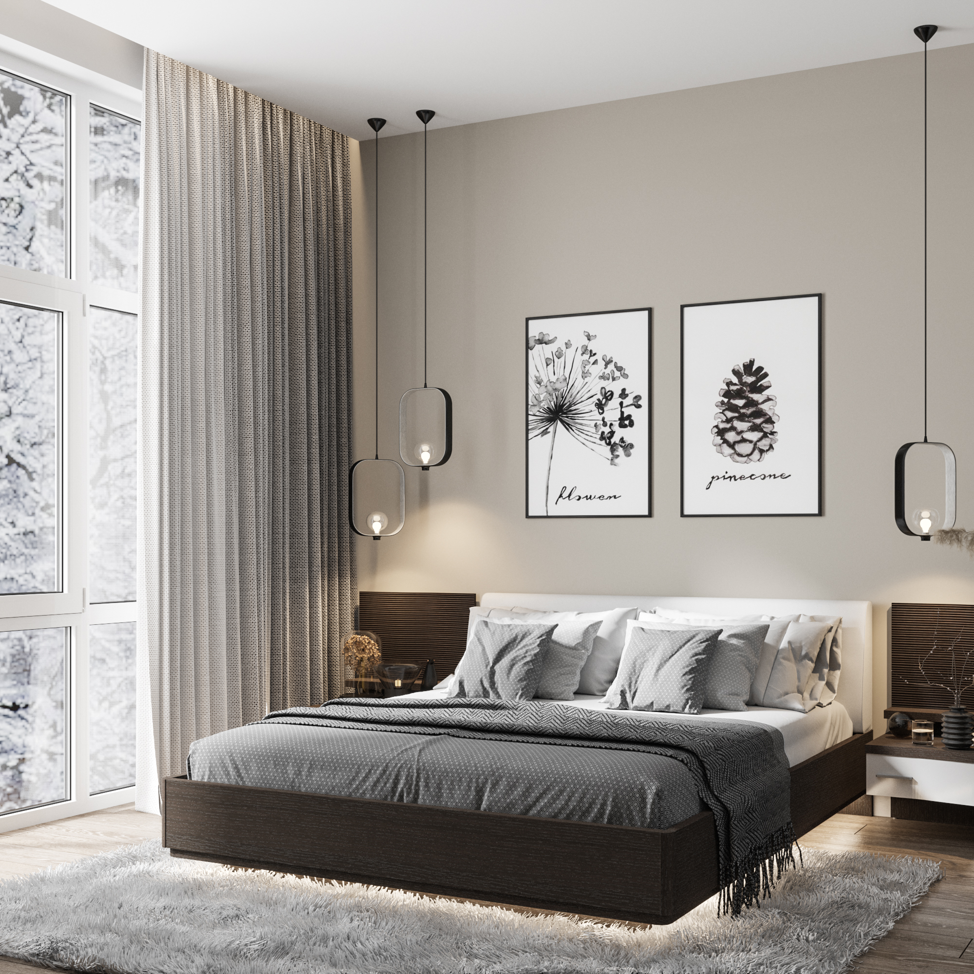 спальня в современном стиле в серых тонах